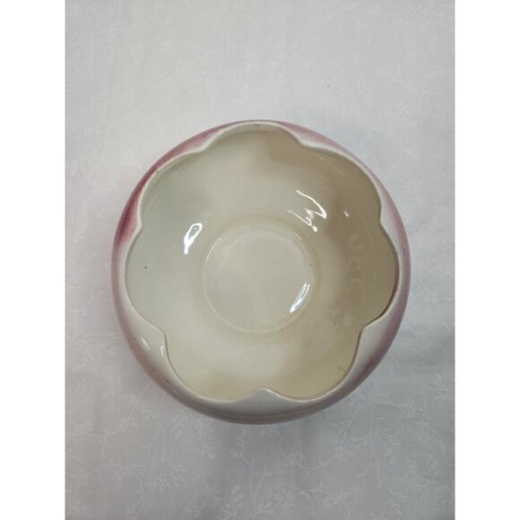 Vintage Oxford Blood Red Cream Pottery Bowl Made in USA #3 5" Scalloped Bowl - Picture 4 of 8